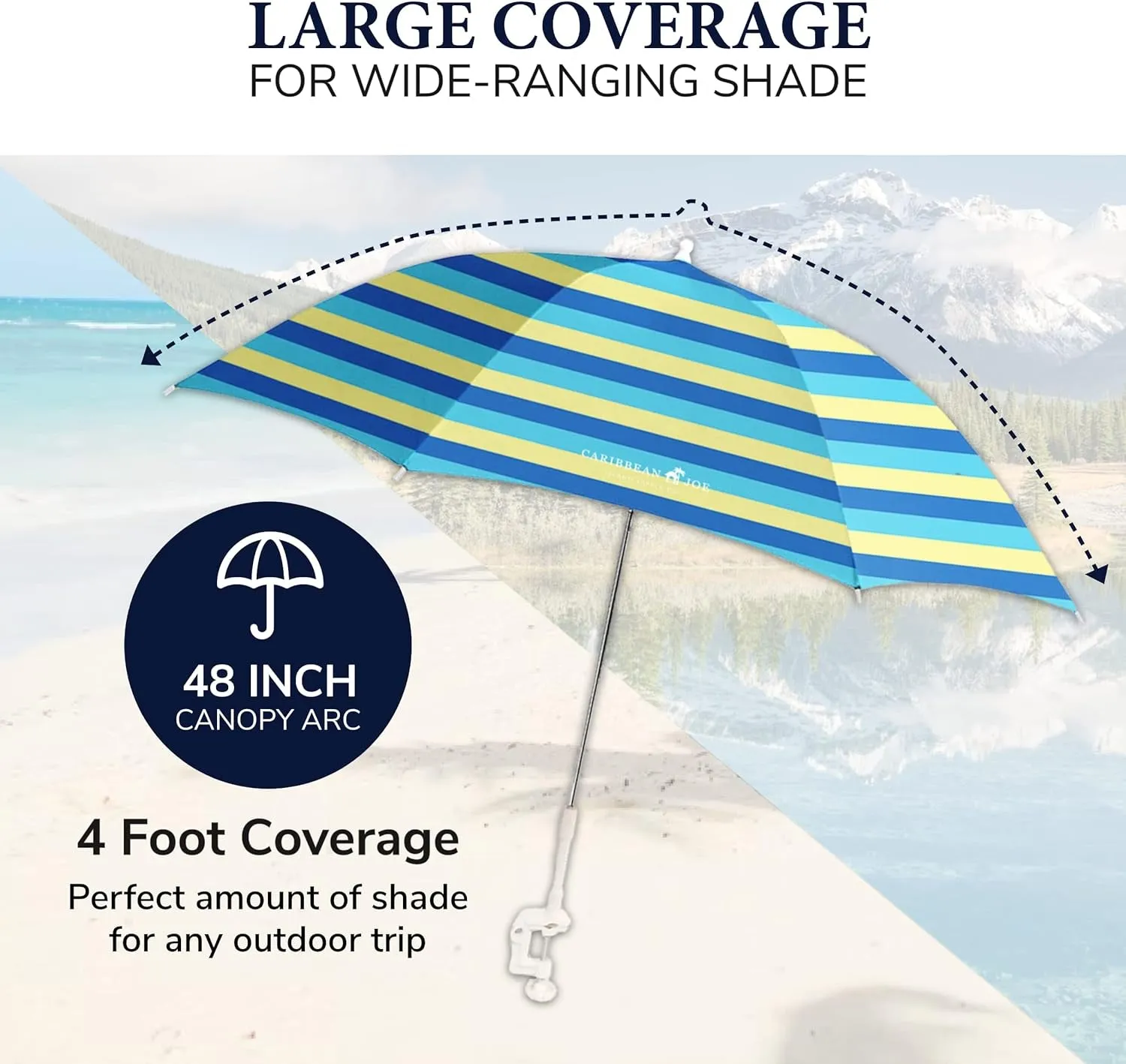 Caribbean Joe Beach Umbrella for Chair, Adjustable and Universal Clamp on Beach Umbrella with UV Protection, 48 Inch Arc