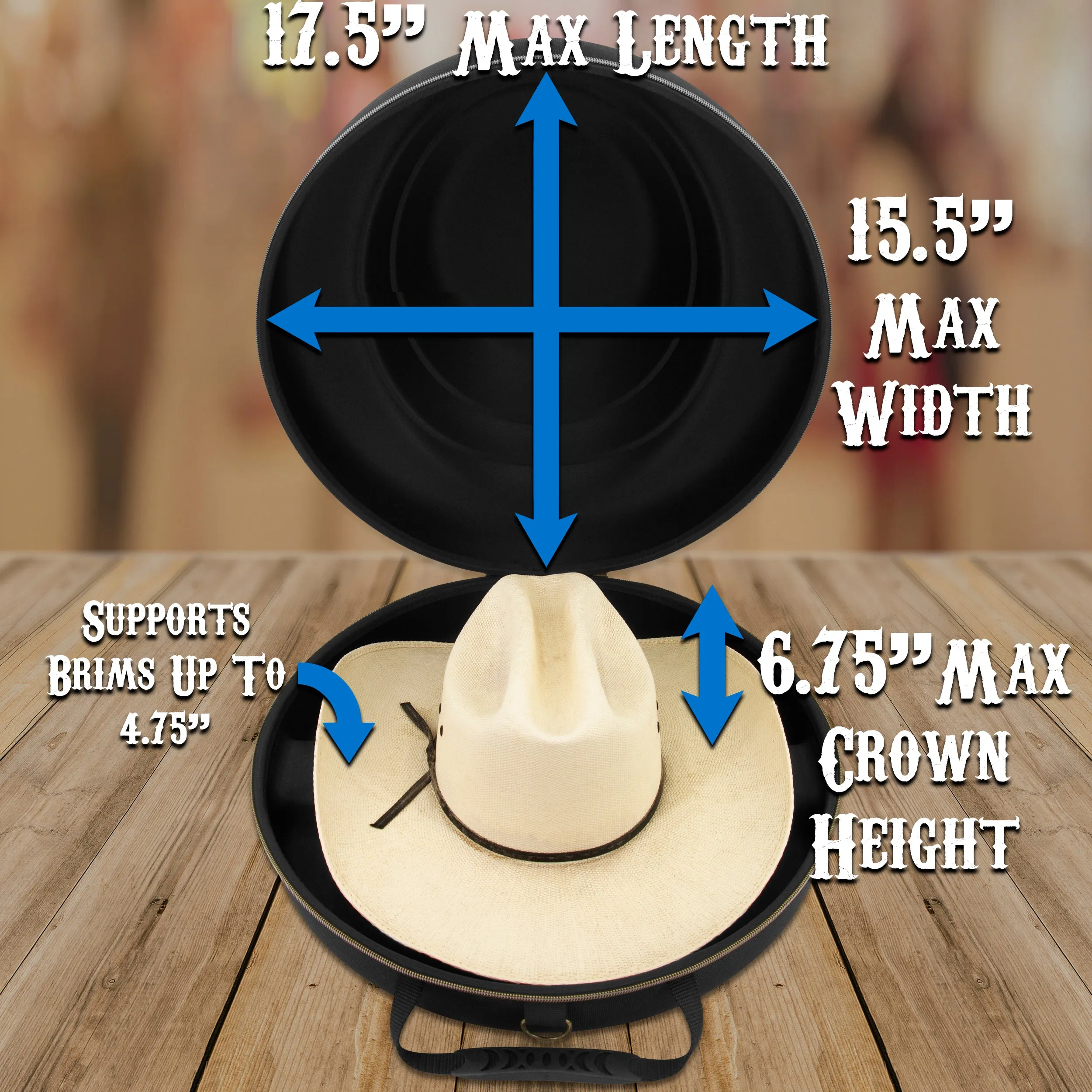 CASEMATIX Cowboy Hat Box Cowboy Hat Storage for Brims Up To 4.75" - Hard Shell Hat Case with Adjustable Carry Strap and ID Slot - 4 Color Options