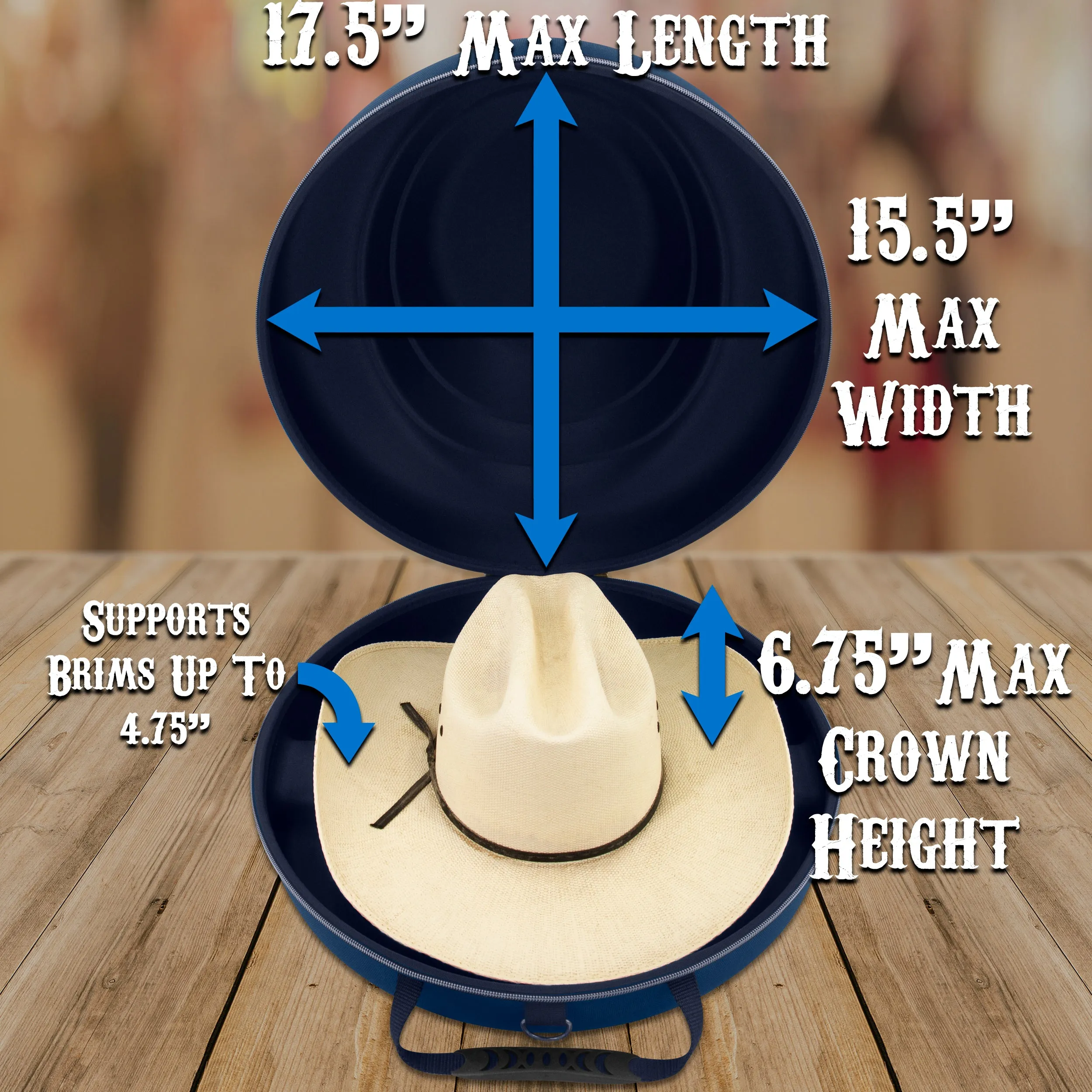 CASEMATIX Cowboy Hat Box Cowboy Hat Storage for Brims Up To 4.75" - Hard Shell Hat Case with Adjustable Carry Strap and ID Slot - 4 Color Options