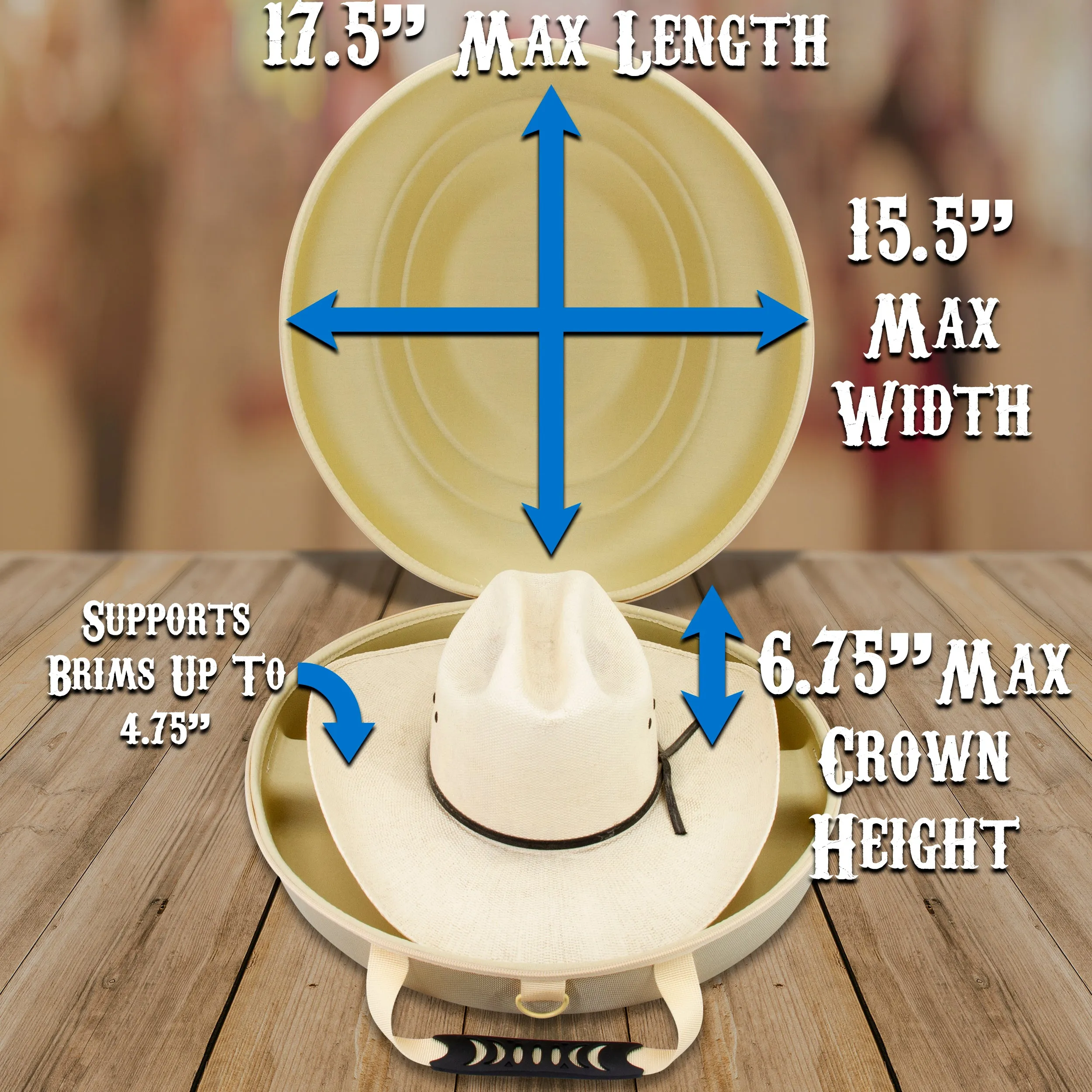 CASEMATIX Cowboy Hat Box Cowboy Hat Storage for Brims Up To 4.75" - Hard Shell Hat Case with Adjustable Carry Strap and ID Slot - 4 Color Options