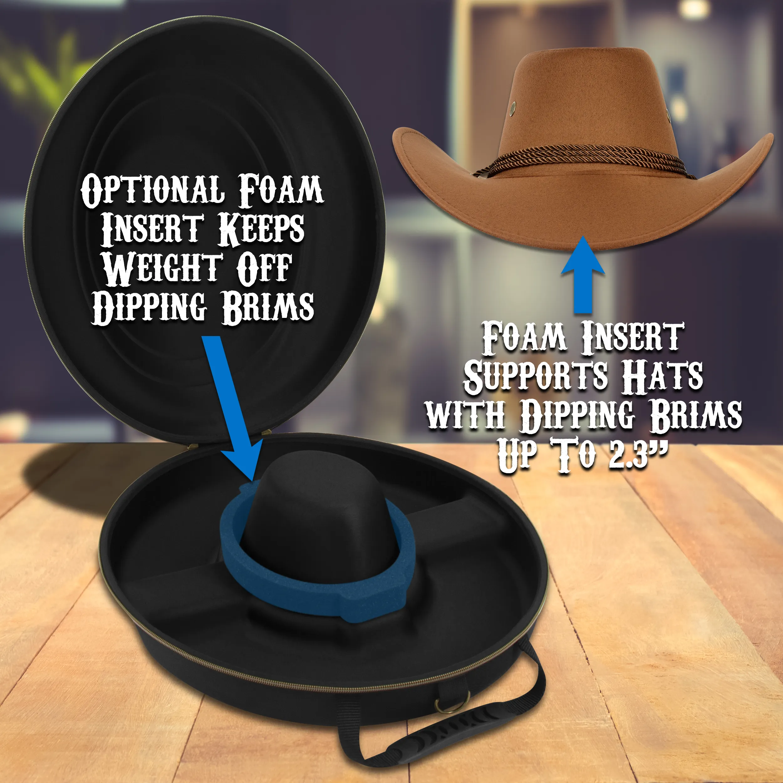CASEMATIX Cowboy Hat Box Cowboy Hat Storage for Brims Up To 4.75" - Hard Shell Hat Case with Adjustable Carry Strap and ID Slot - 4 Color Options