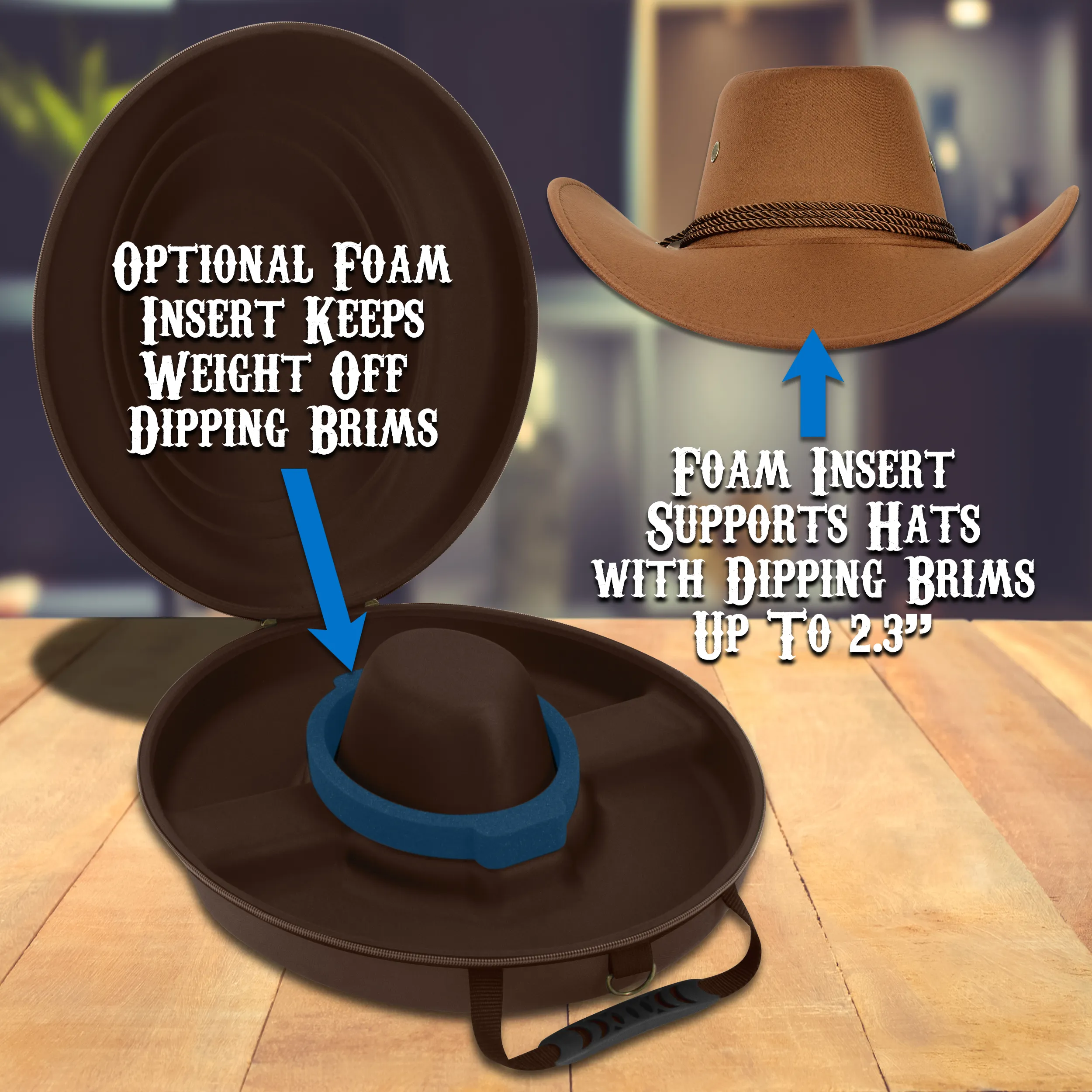 CASEMATIX Cowboy Hat Box Cowboy Hat Storage for Brims Up To 4.75" - Hard Shell Hat Case with Adjustable Carry Strap and ID Slot - 4 Color Options