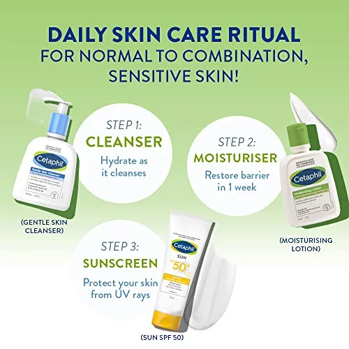 Cetaphil Moisturizing Lotion for Normal to Combination, Sensitive Skin| 100 ml| Moisturizer with Niacinamide, Panthenol| Non-greasy, Won’t Clog Pores| Dermatologist Recommended| Paraben, Sulphate Free