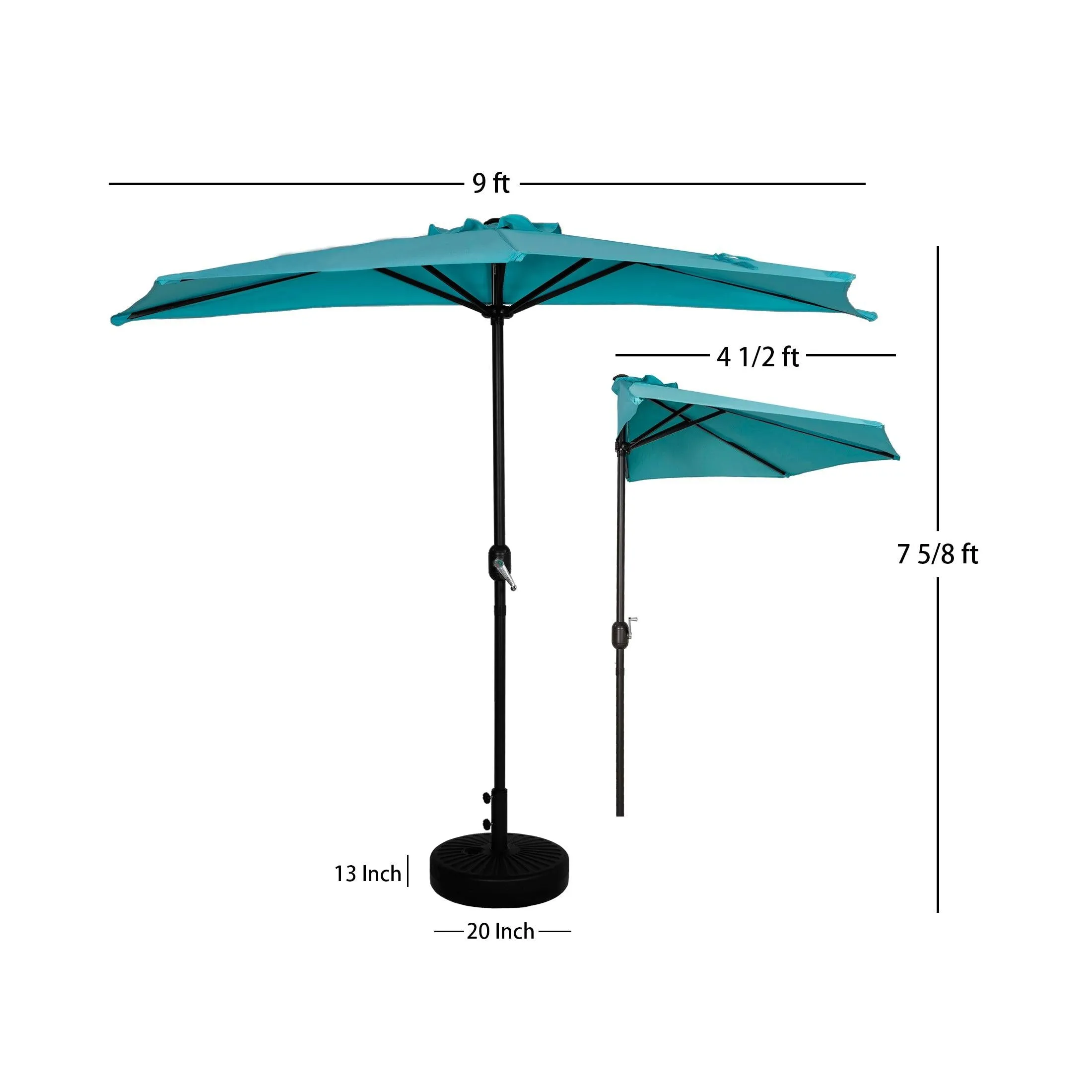 Easton 9 Ft Half Patio Umbrella with Black Round Plastic Base Included