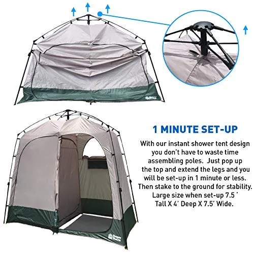 EasyGo Product Shower Shelter – Giant Portable Outdoor Pop UP Camping Shower Tent Enclosure – Changing Room – 2 Rooms – Instant Tent – 7.5' Tall x 4' Deep x 7.5' Wide, Green