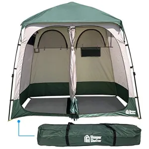 EasyGo Product Shower Shelter – Giant Portable Outdoor Pop UP Camping Shower Tent Enclosure – Changing Room – 2 Rooms – Instant Tent – 7.5' Tall x 4' Deep x 7.5' Wide, Green