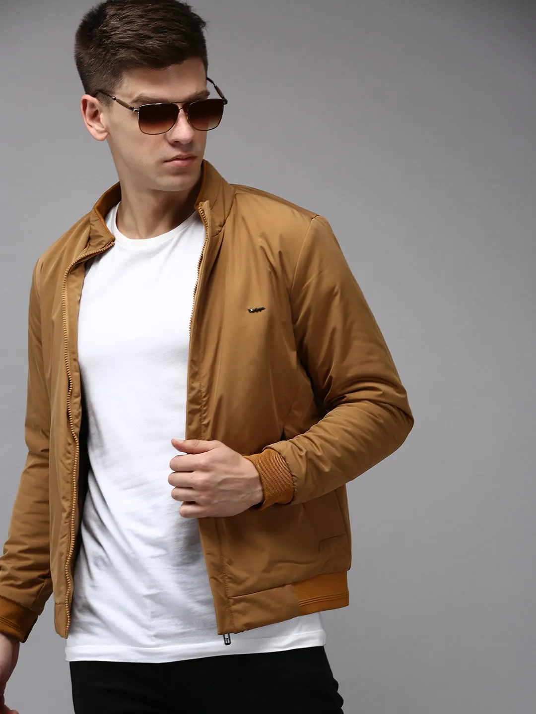 Men Khaki Water Resistant Bomber Jacket