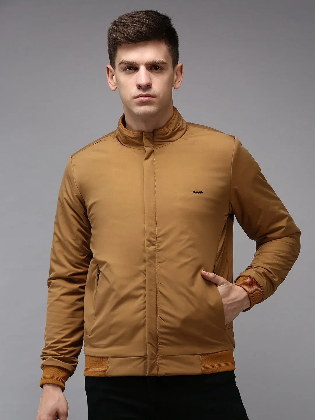 Men Khaki Water Resistant Bomber Jacket