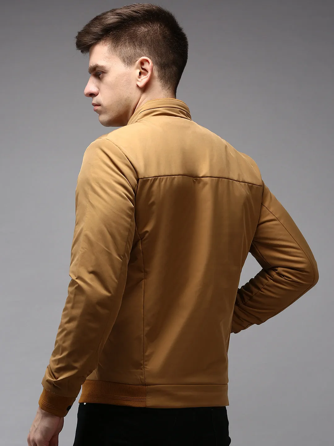 Men Khaki Water Resistant Bomber Jacket