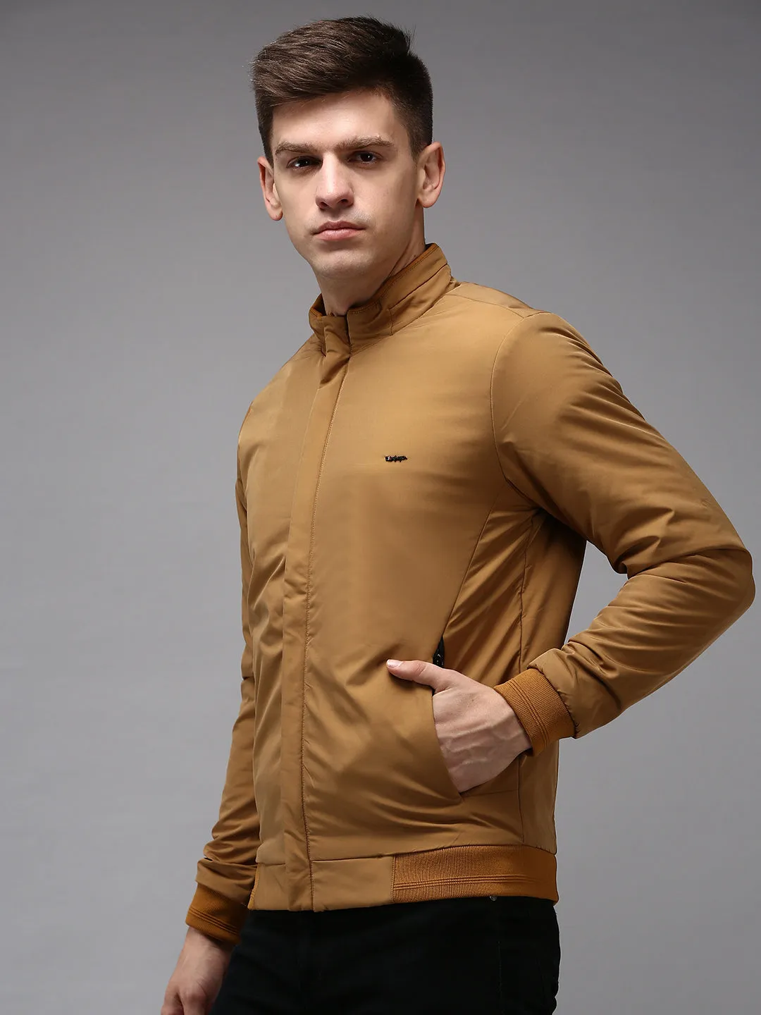 Men Khaki Water Resistant Bomber Jacket