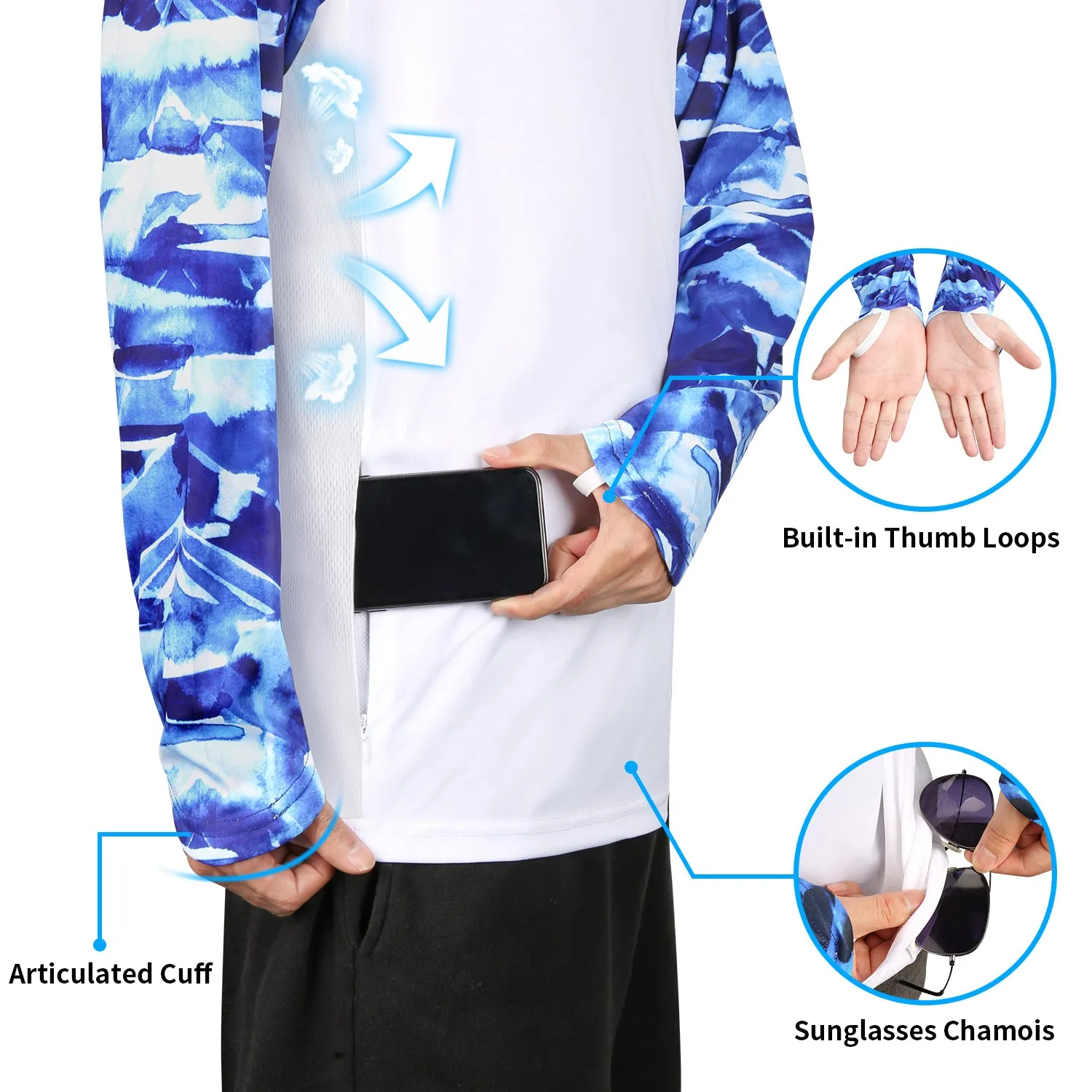 Men Long Sleeve Shirts with Pocket UPF 50 