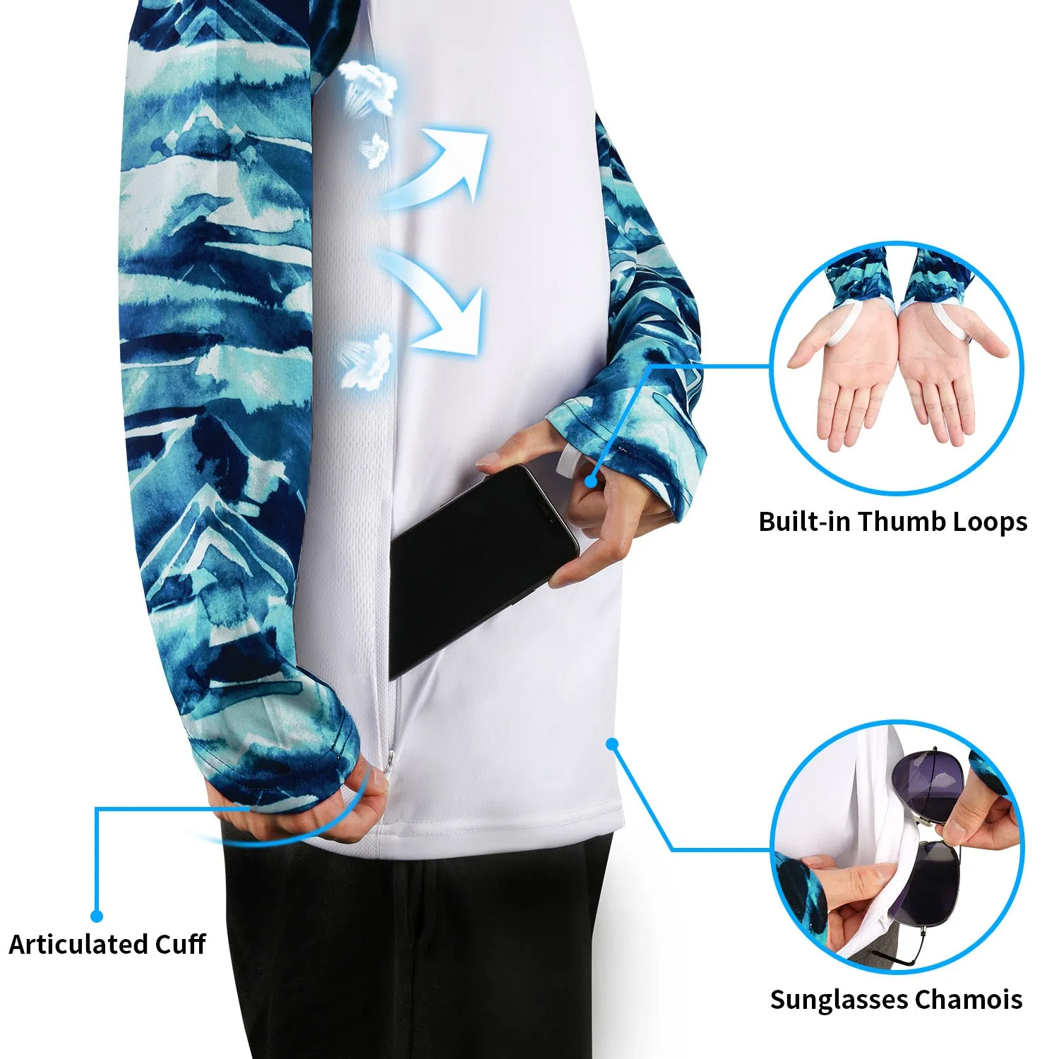 Men Long Sleeve Shirts with Pocket UPF 50 