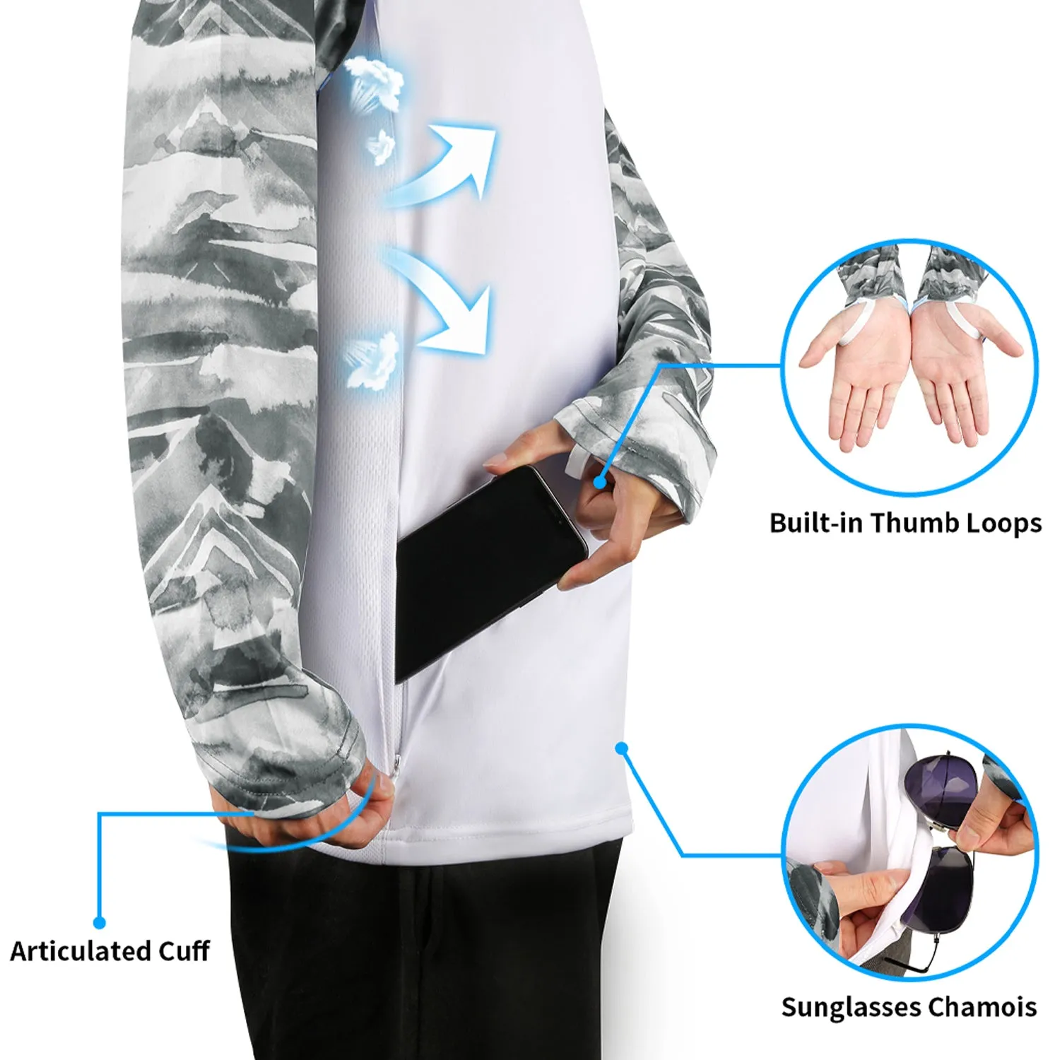 Men Long Sleeve Shirts with Pocket UPF 50 