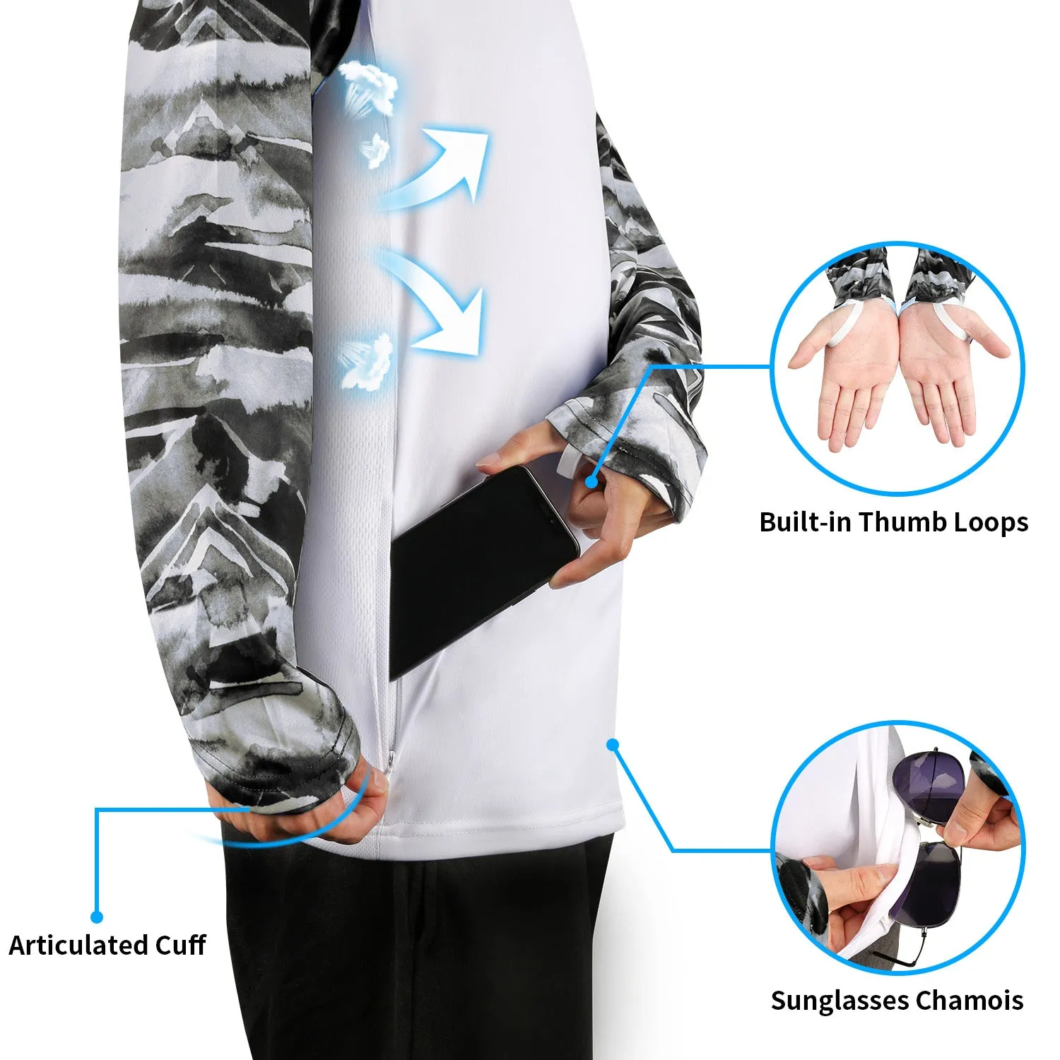 Men Long Sleeve Shirts with Pocket UPF 50 