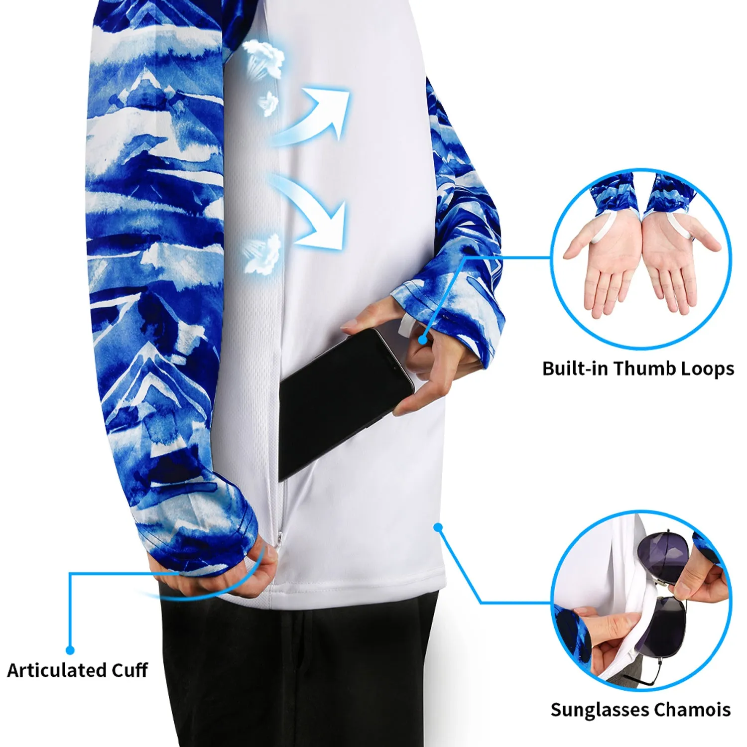 Men Long Sleeve Shirts with Pocket UPF 50 