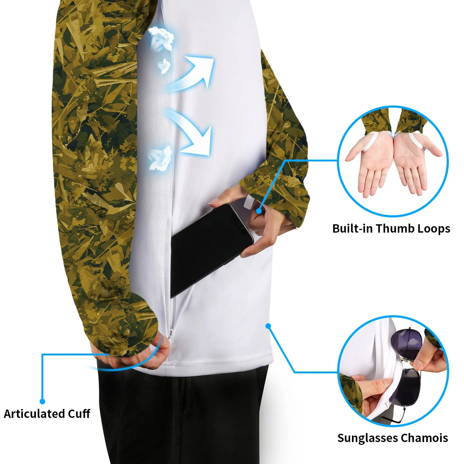 Men Long Sleeve Shirts with Pocket UPF 50 