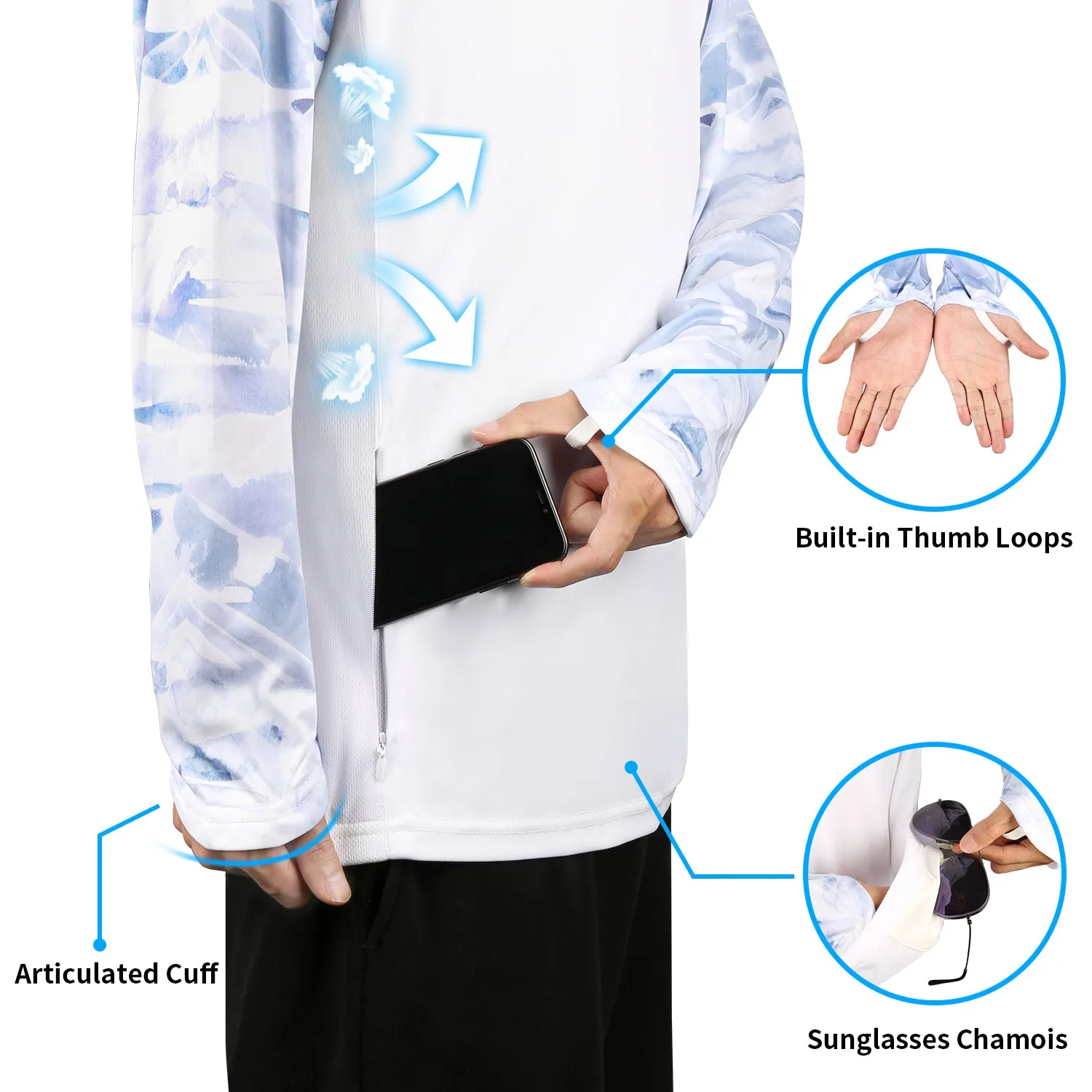 Men Long Sleeve Shirts with Pocket UPF 50 