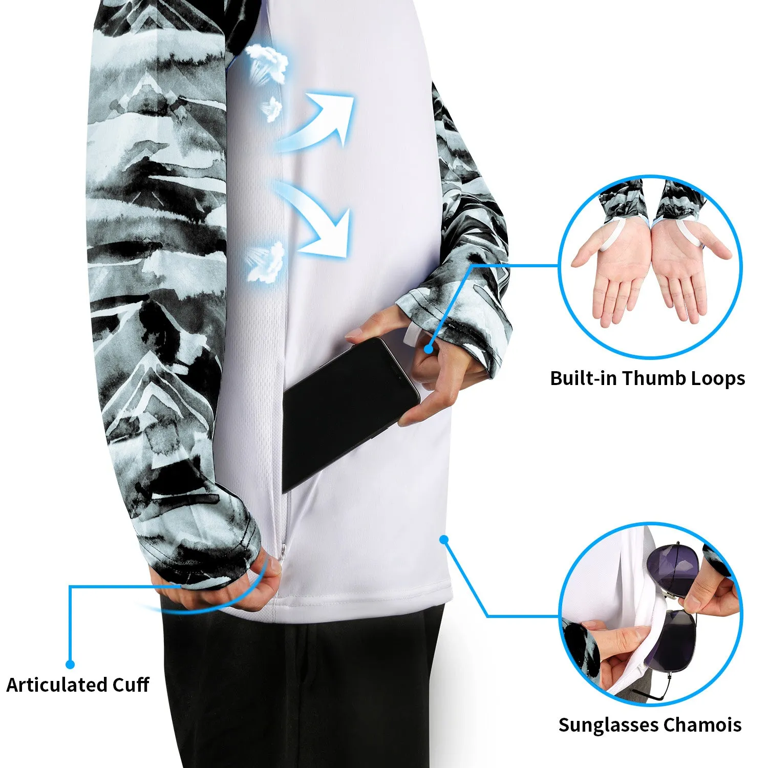 Men Long Sleeve Shirts with Pocket UPF 50 