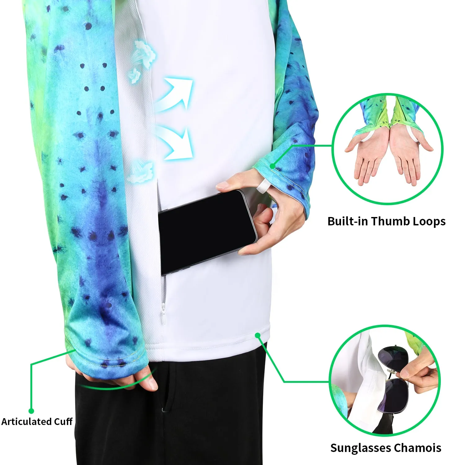Men Long Sleeve Shirts with Pocket UPF 50 