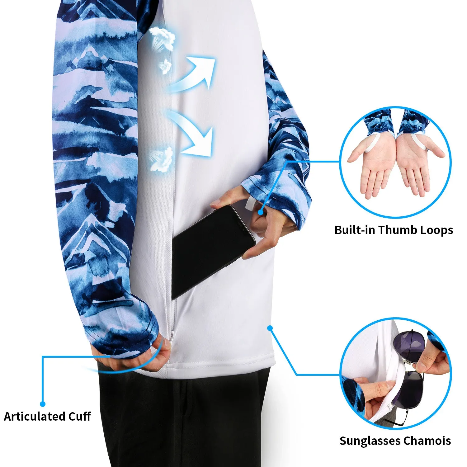 Men Long Sleeve Shirts with Pocket UPF 50 