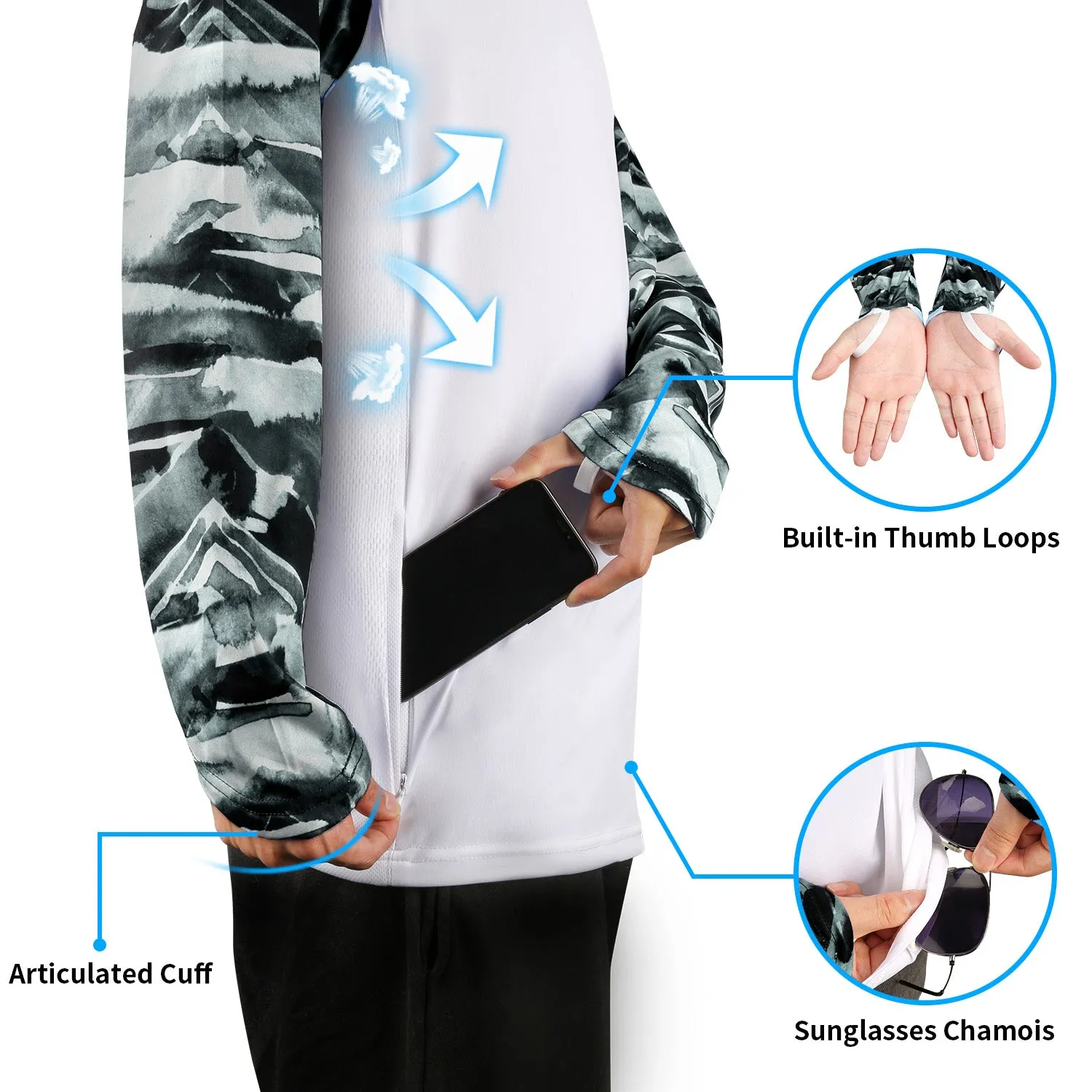 Men Long Sleeve Shirts with Pocket UPF 50 