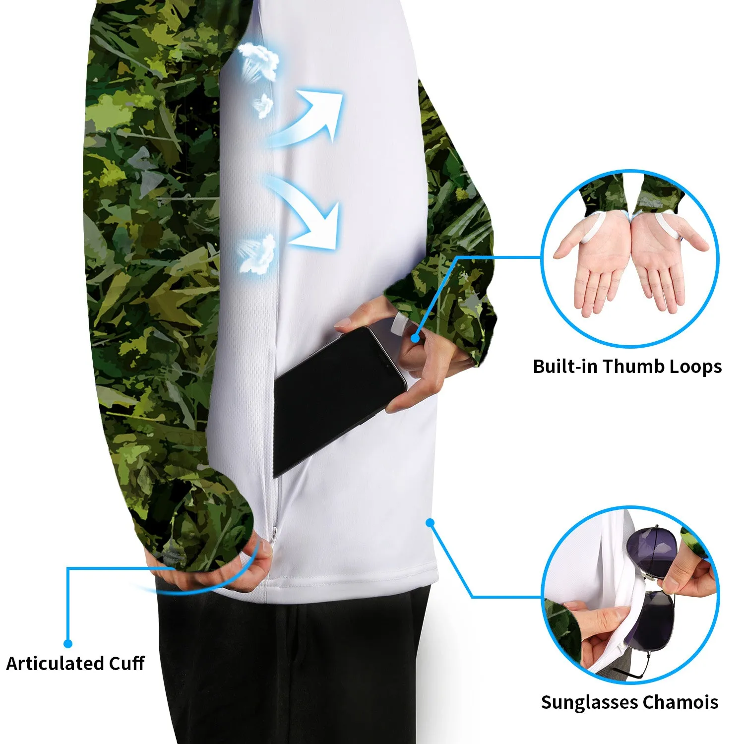 Men Long Sleeve Shirts with Pocket UPF 50 