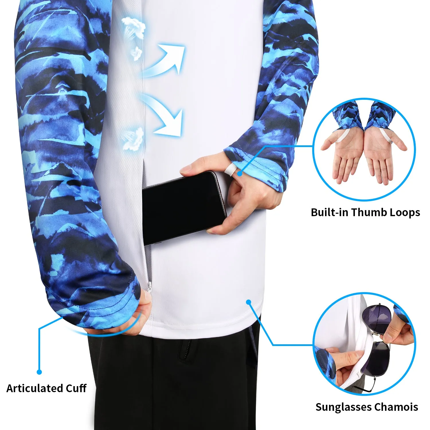 Men Long Sleeve Shirts with Pocket UPF 50 