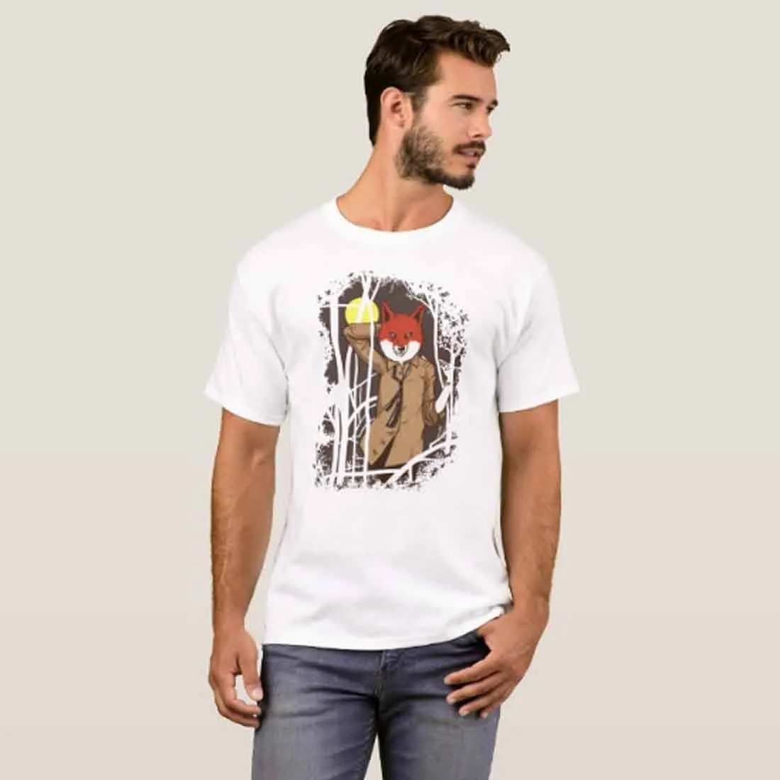 Nutcase Designer Round Neck Men's T-Shirt Wrinkle-Free Poly Cotton Tees - Fox Hip