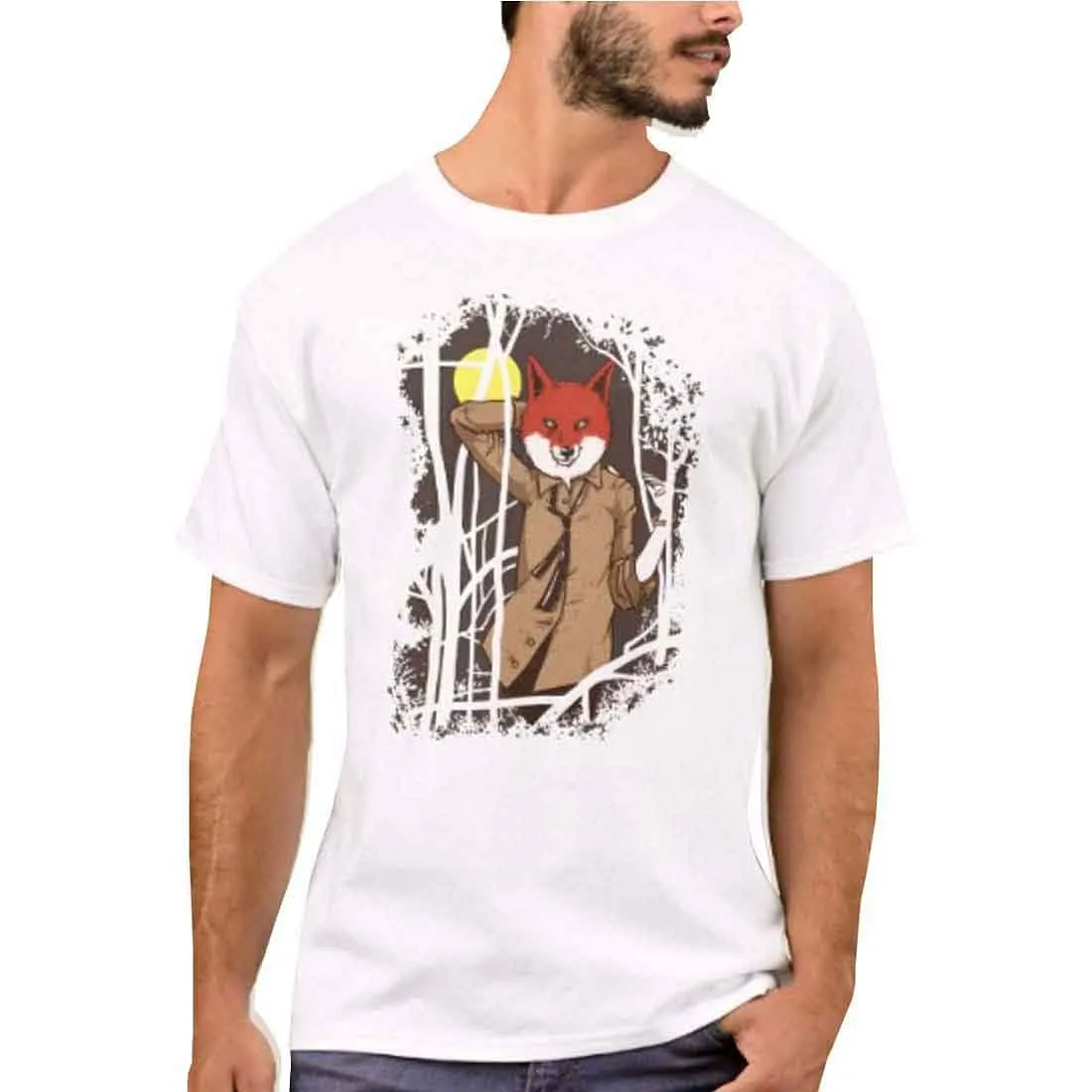 Nutcase Designer Round Neck Men's T-Shirt Wrinkle-Free Poly Cotton Tees - Fox Hip