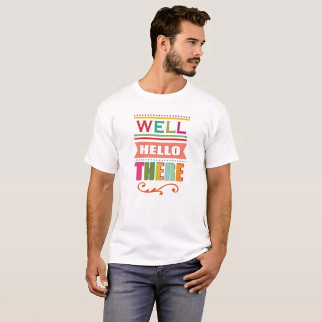 Nutcase Designer Round Neck Men's T-Shirt Wrinkle-Free Poly Cotton Tees - Well Hello There
